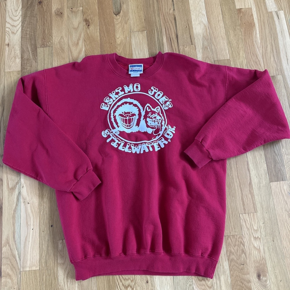 Vintage 90s Eskimo Joes Stillwater, OK Sweatshirt Men's L Red Graphic USA